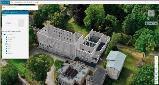 BIM-orientierte Modellierung des Gebäudes innerhalb des Digitalen Zwillings.