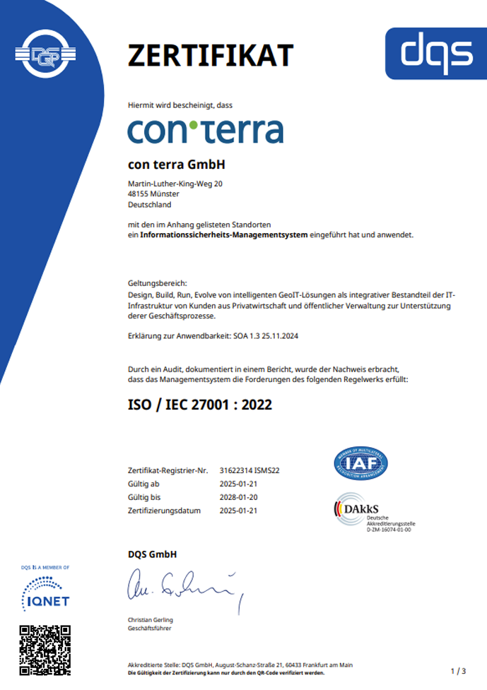 con terra ISO 27001 Zertifikat