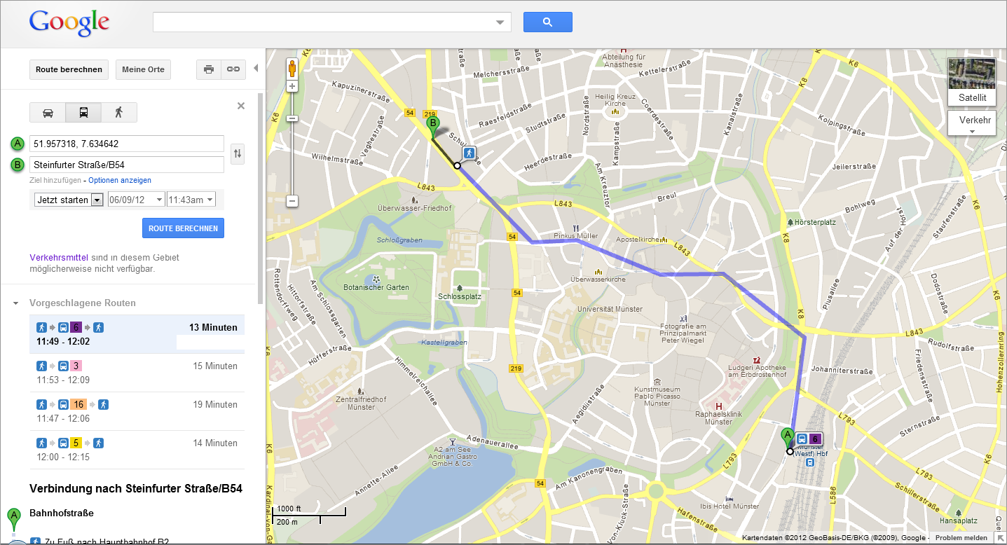 ÖPNV-Routenplanung mit Google Transit