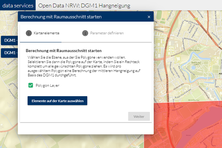 Selektieren Sie die Polygone, für die die Hangneigungsberechnung durchgeführt werden soll