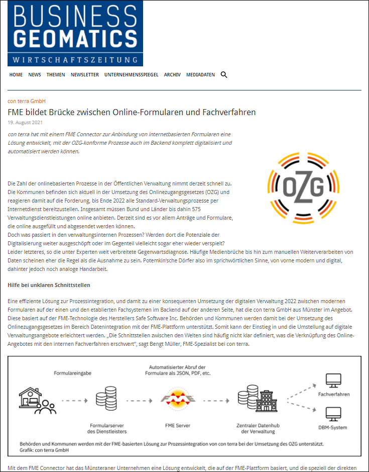 FME bildet Brücke zwischen Online-Formularen und Fachverfahren