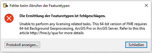 Fehlermeldung beim Aufrufen von einzelnen Featuretypen