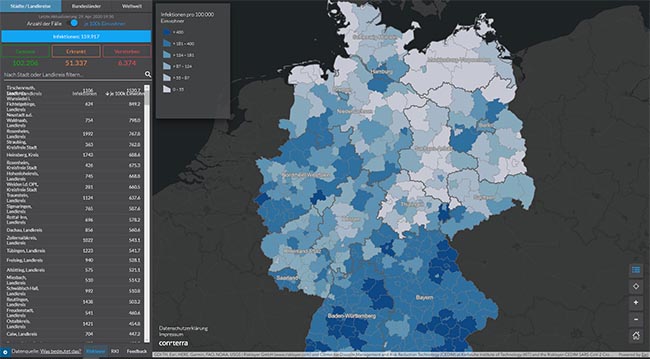 con terra Covid-19-Karte, Übersicht